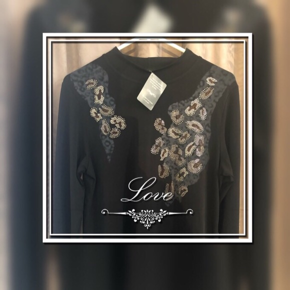 Tops - LADIES HAND-DYE PRINT BLACK TOP BNWT